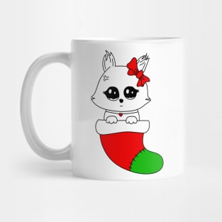 Cute cat in red christmas hat Mug